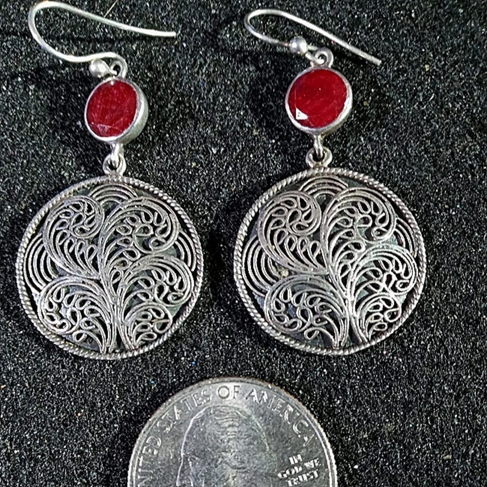 Sterling Silver & Ruby Bali Artisan Earrings